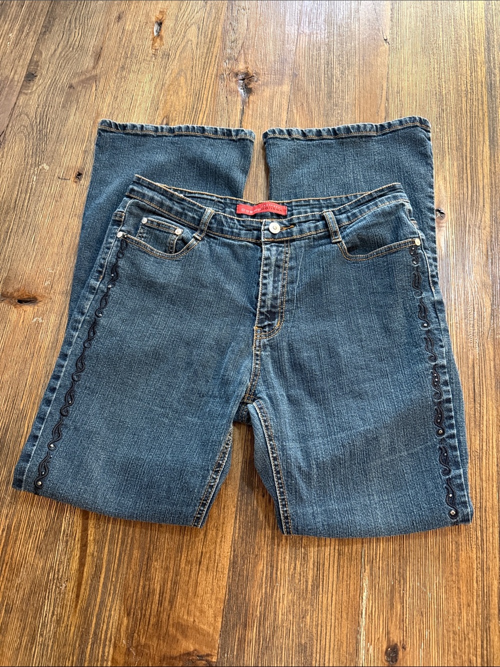 Cosmopolitan Dark Blue Boot Cut Jeans with Side Embroidery